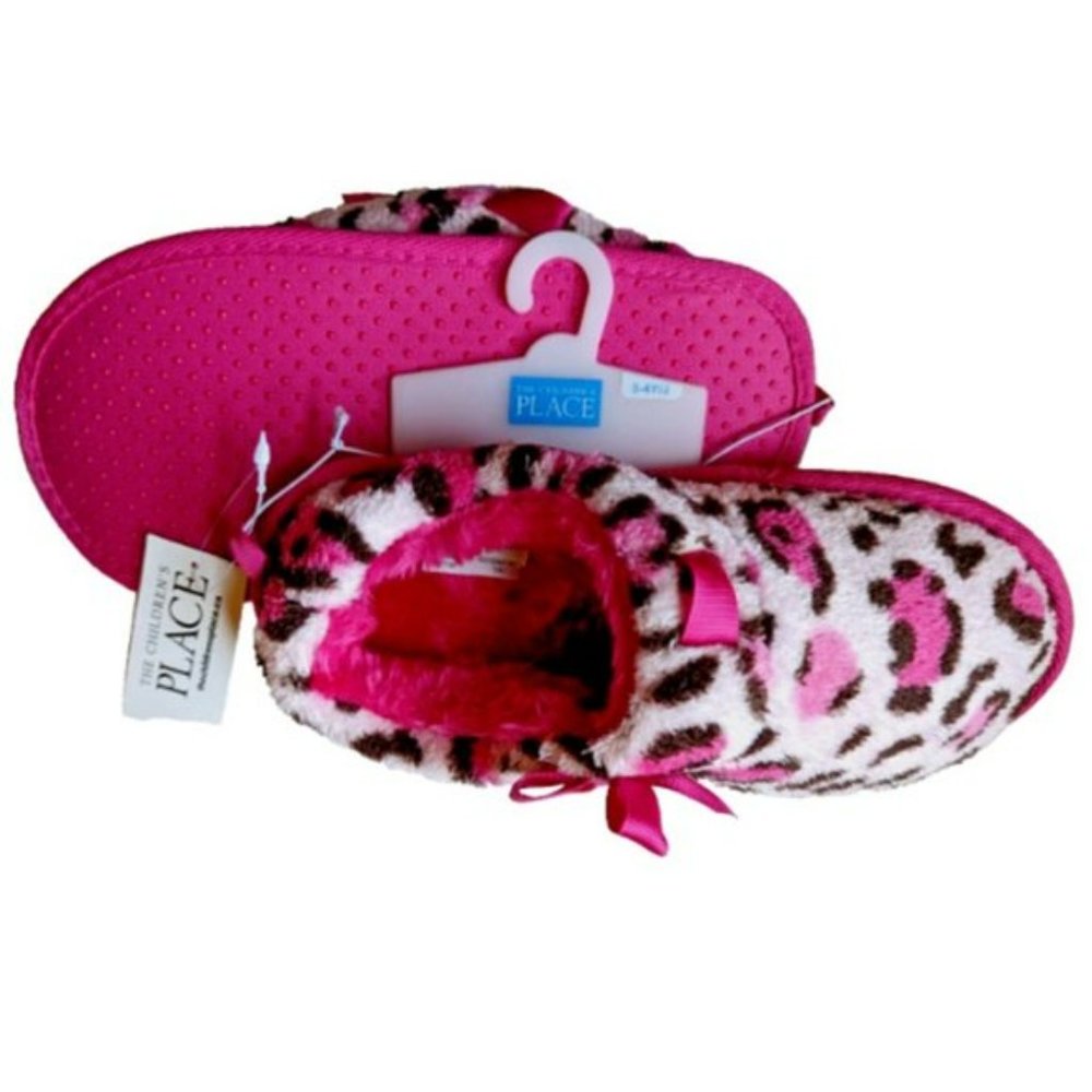 NWT The Childrens Place Girl Slippers Faux Fur Leopard SlipOn Shoe 8/9T …